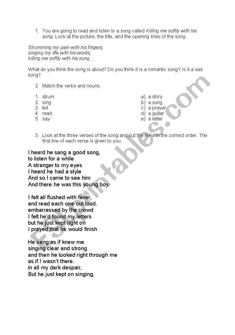 Killing me softly worksheet