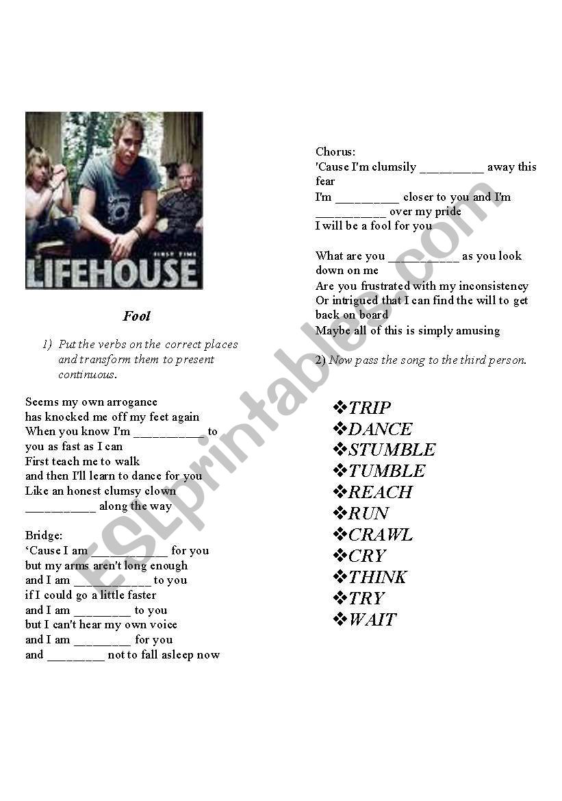 Lifehouse - Fool worksheet