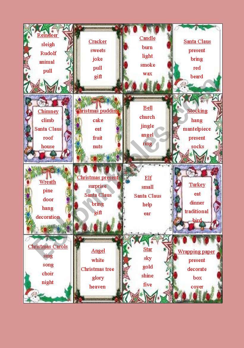 Christmas taboo worksheet