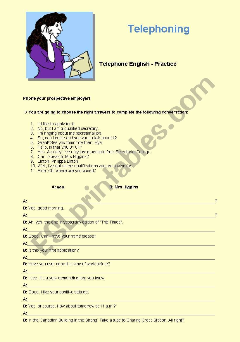 telephoning  worksheet