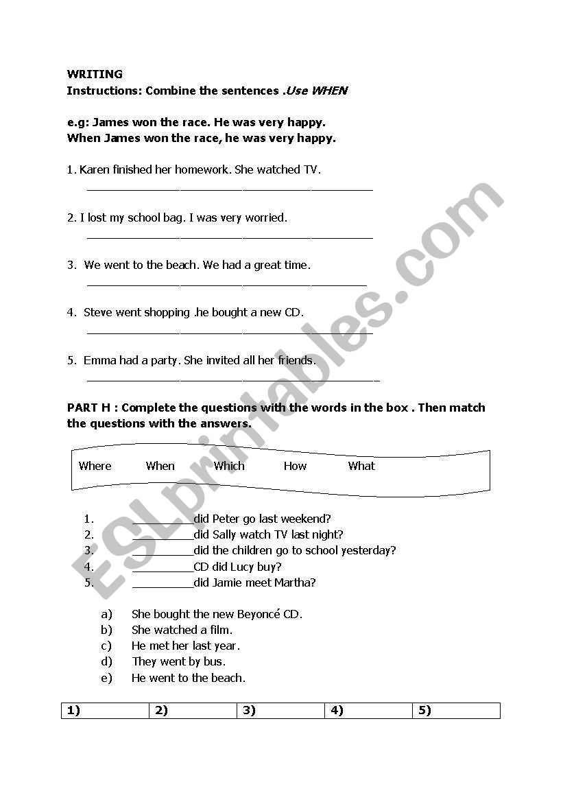 Question words worksheet