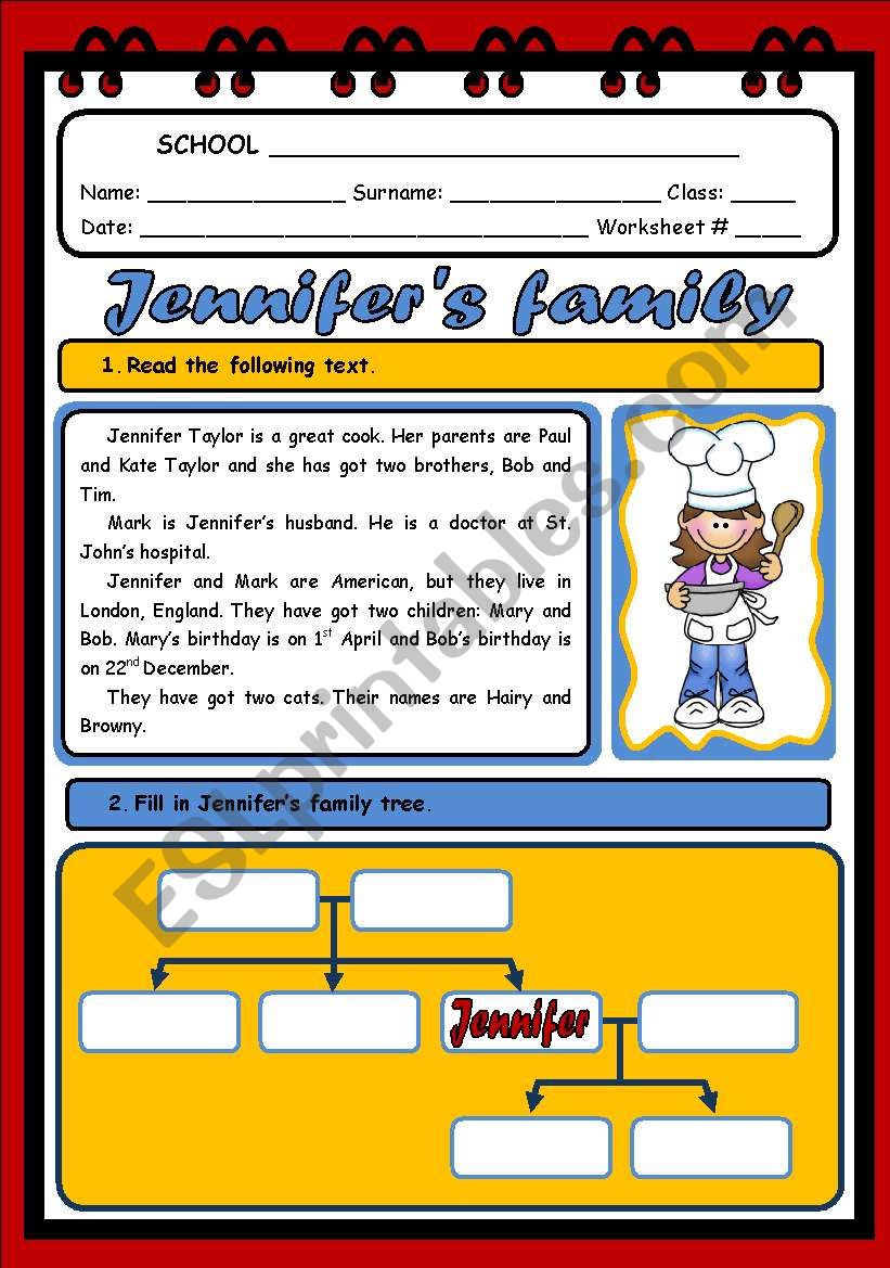 JENNIFERS FAMILY ( 2 PAGES) worksheet