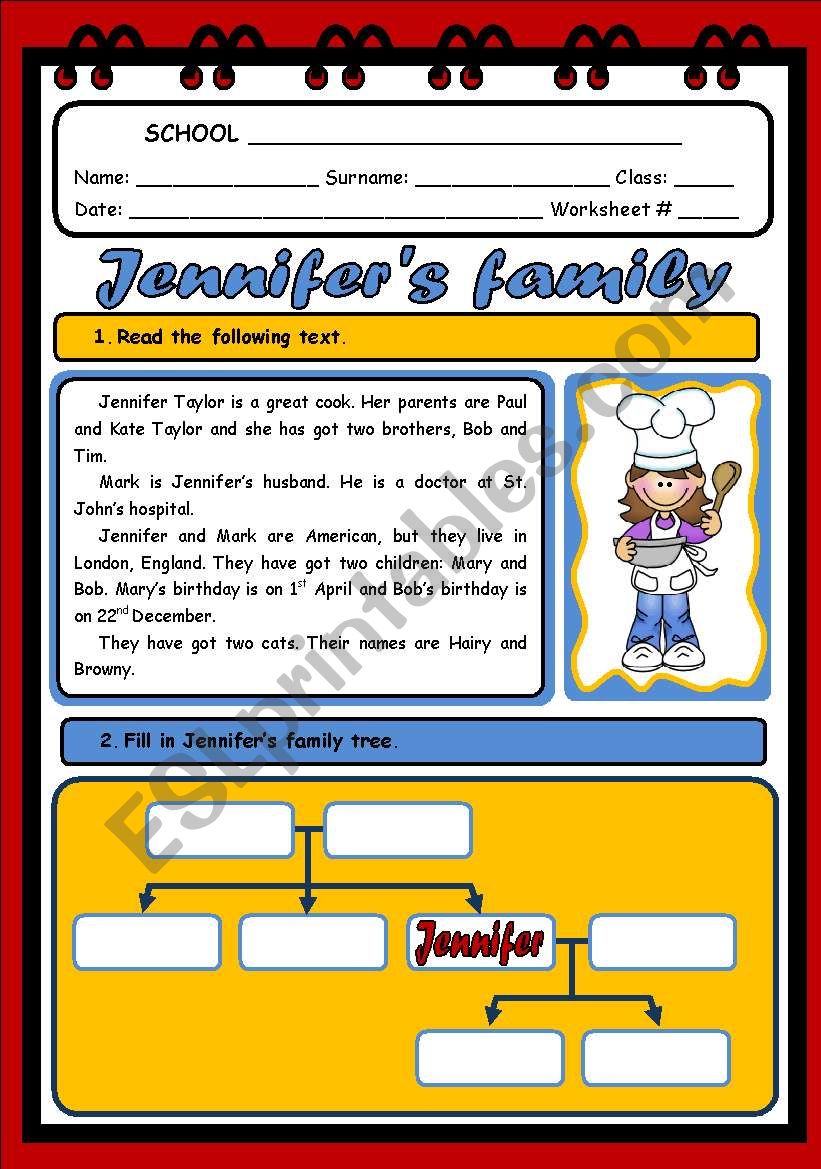 JENNIFERÂ´S FAMILY ( 2 PAGES) worksheet