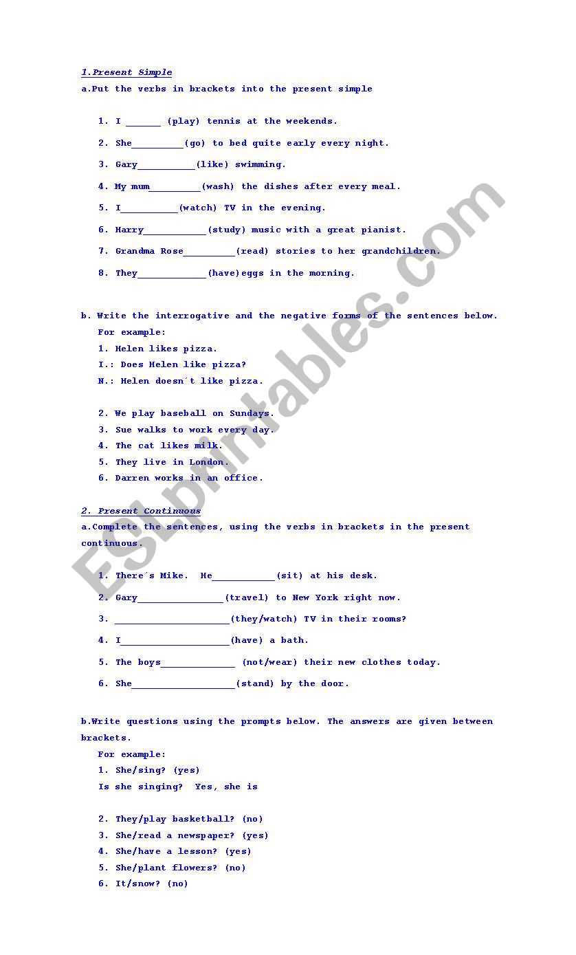 Tenses worksheet