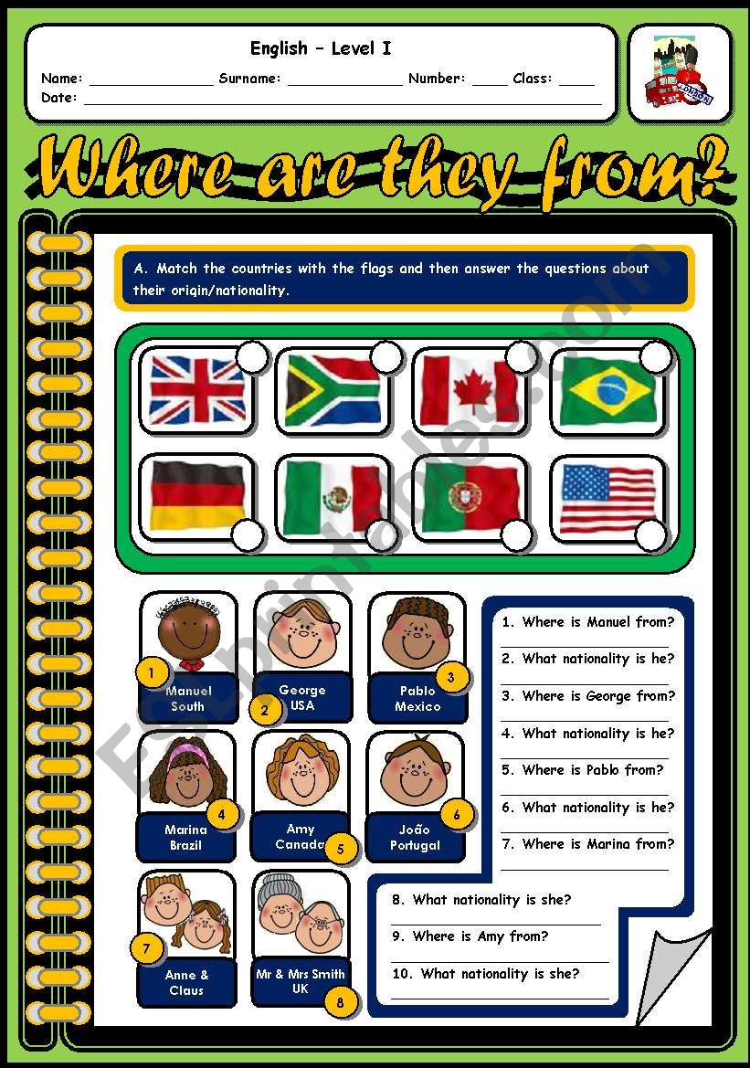 COUNTRIES AND NATIONALITIES worksheet