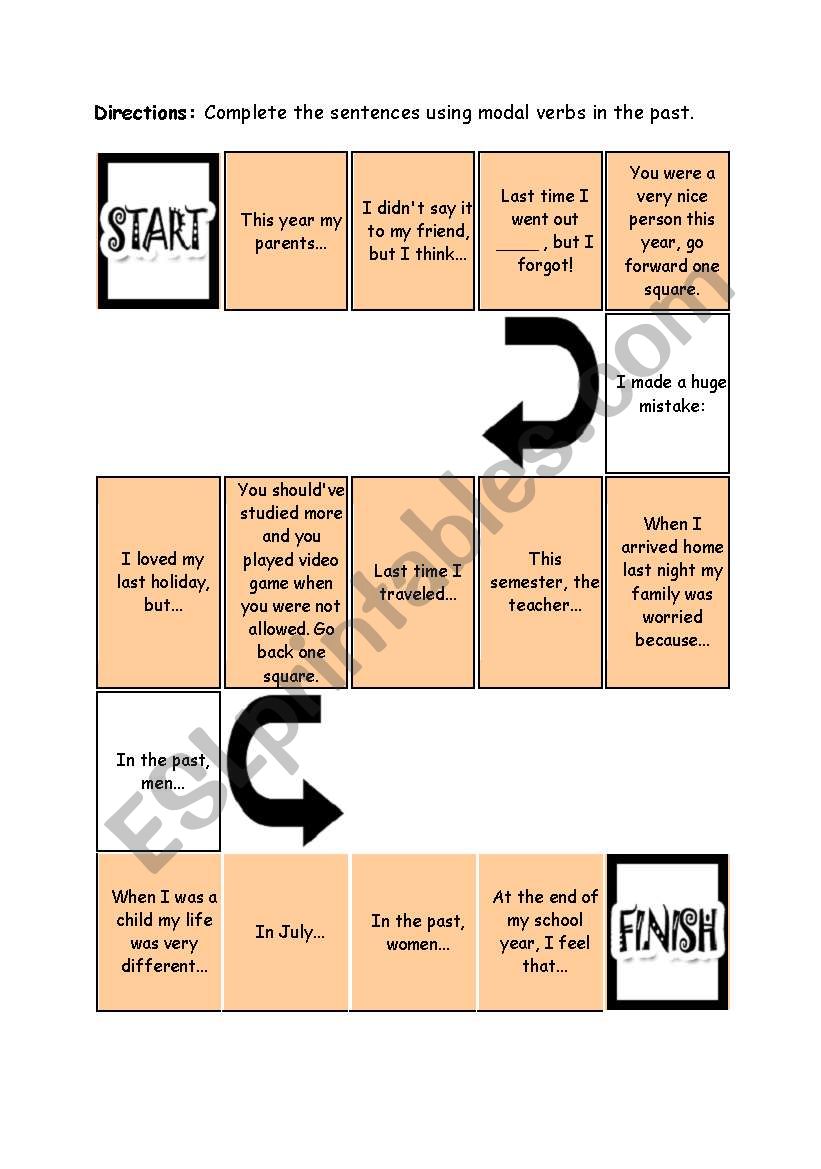 Board game - modal verbs worksheet