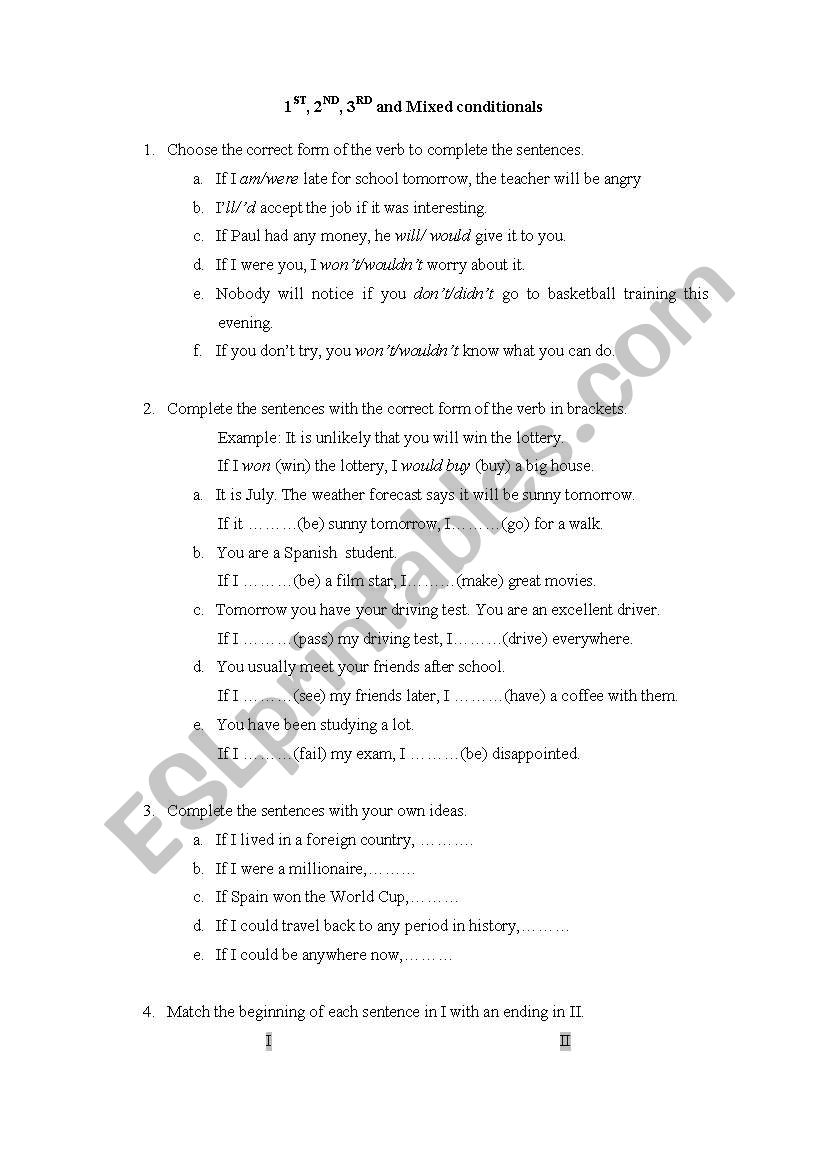 Conditionals worksheet