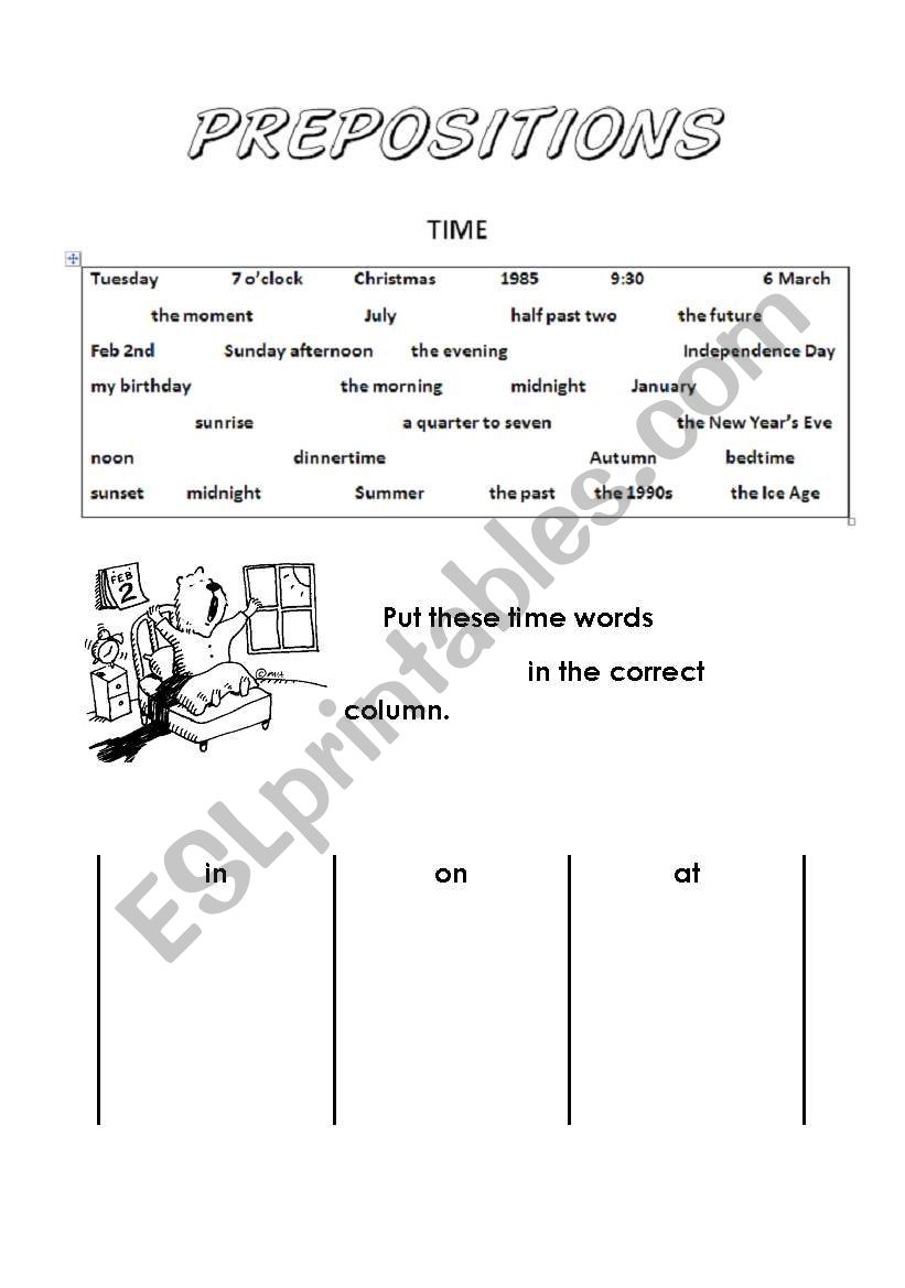 Time prepositions + answer key!!!