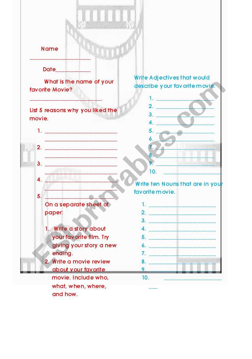 Movie Grammar and writing activity