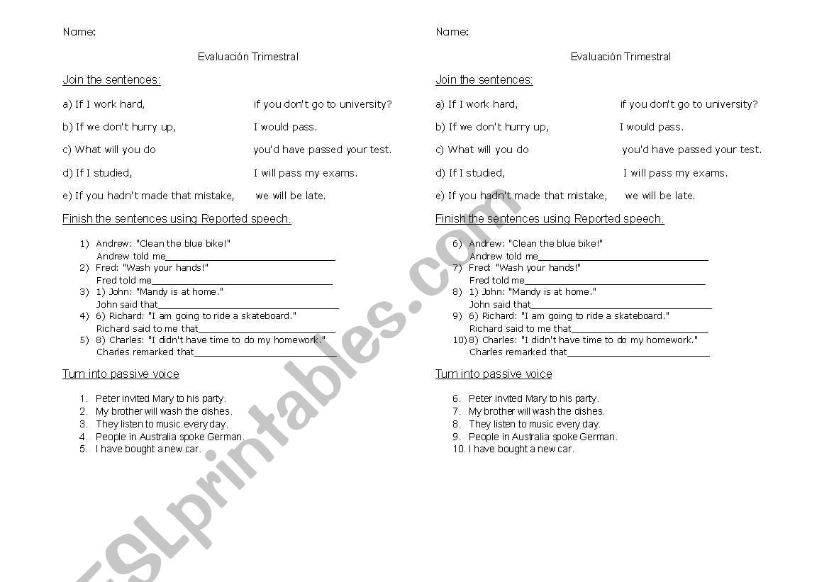 Passive voice, reported speech, conditional. Test