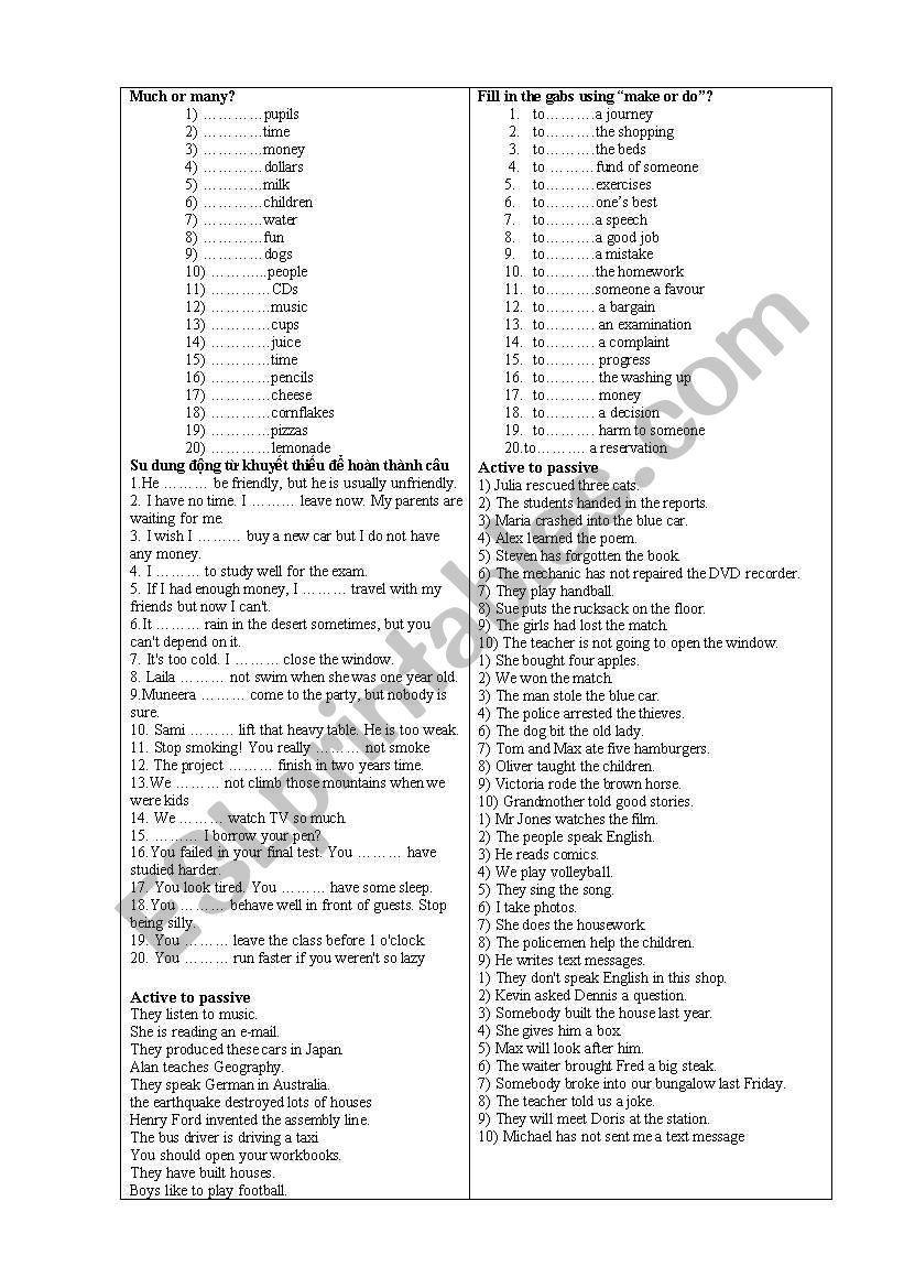 kinds of English exercise worksheet