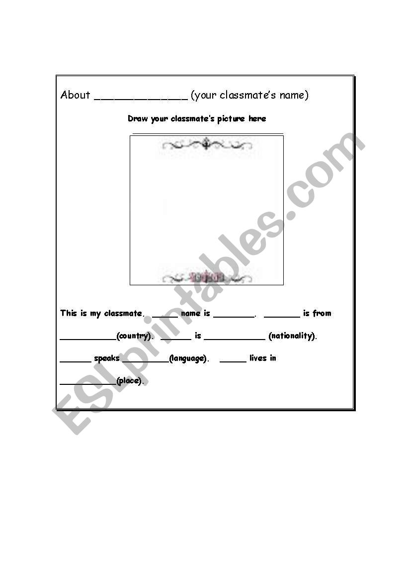 Your classmate worksheet