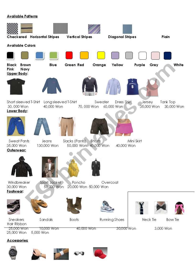 Clothing Catalog - Speaking Activity