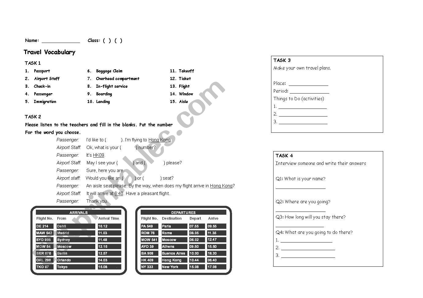 Travelling Abroad Worksheet worksheet