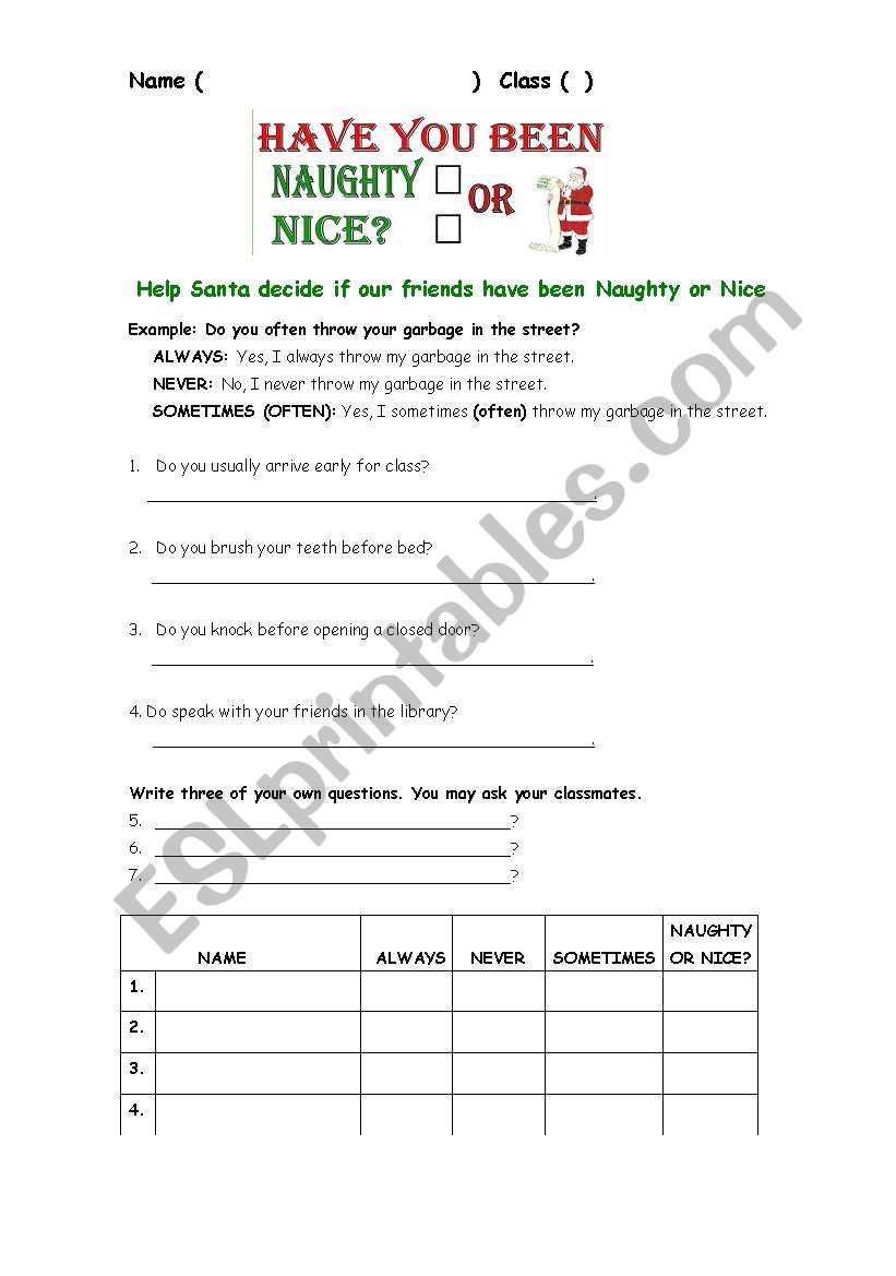 High School Christmas Worksheet