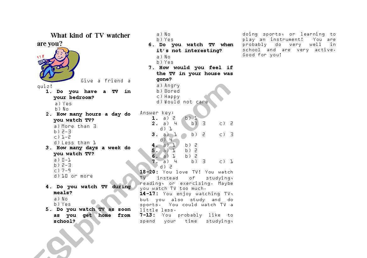 TV watching quiz worksheet