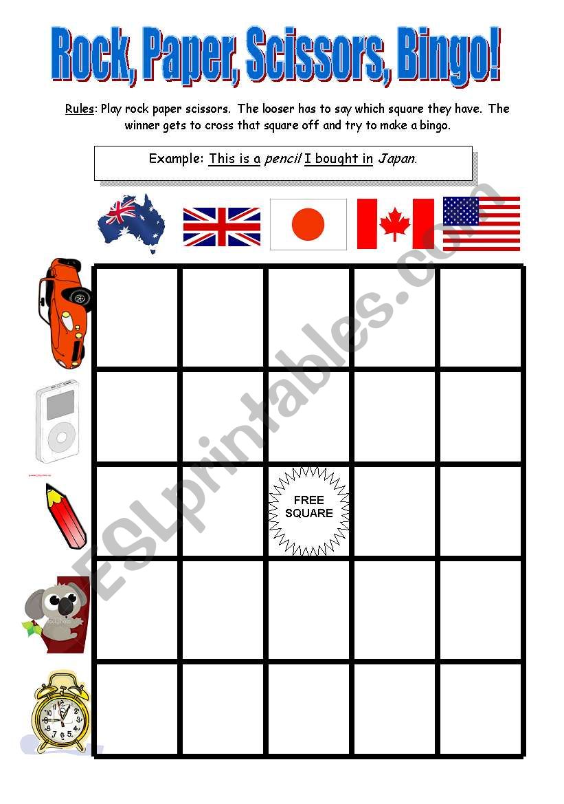 Reduced Relative Clause: Rock Paper Scissors Bingo