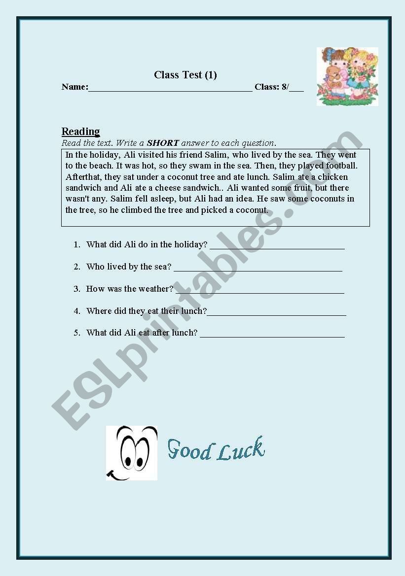 class test worksheet