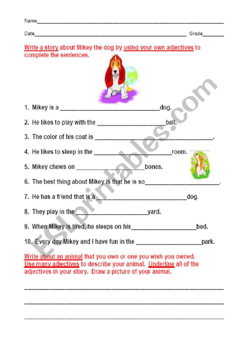 adjectives  worksheet