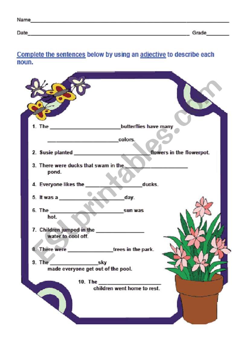 adjectives  worksheet