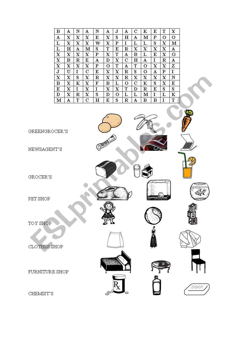 Types of shops worksheet