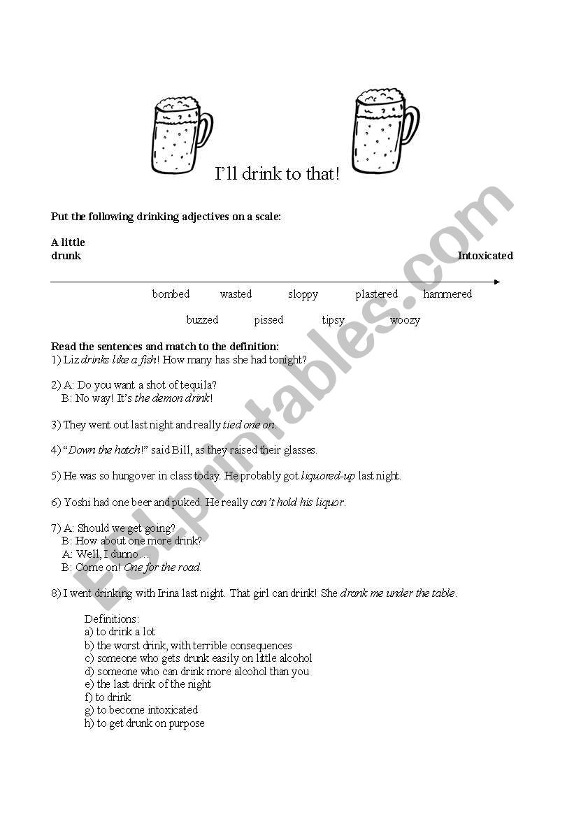 Drinking Idioms worksheet