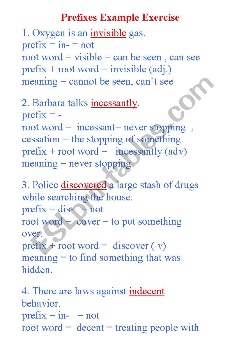 Example Prefix Exercise worksheet