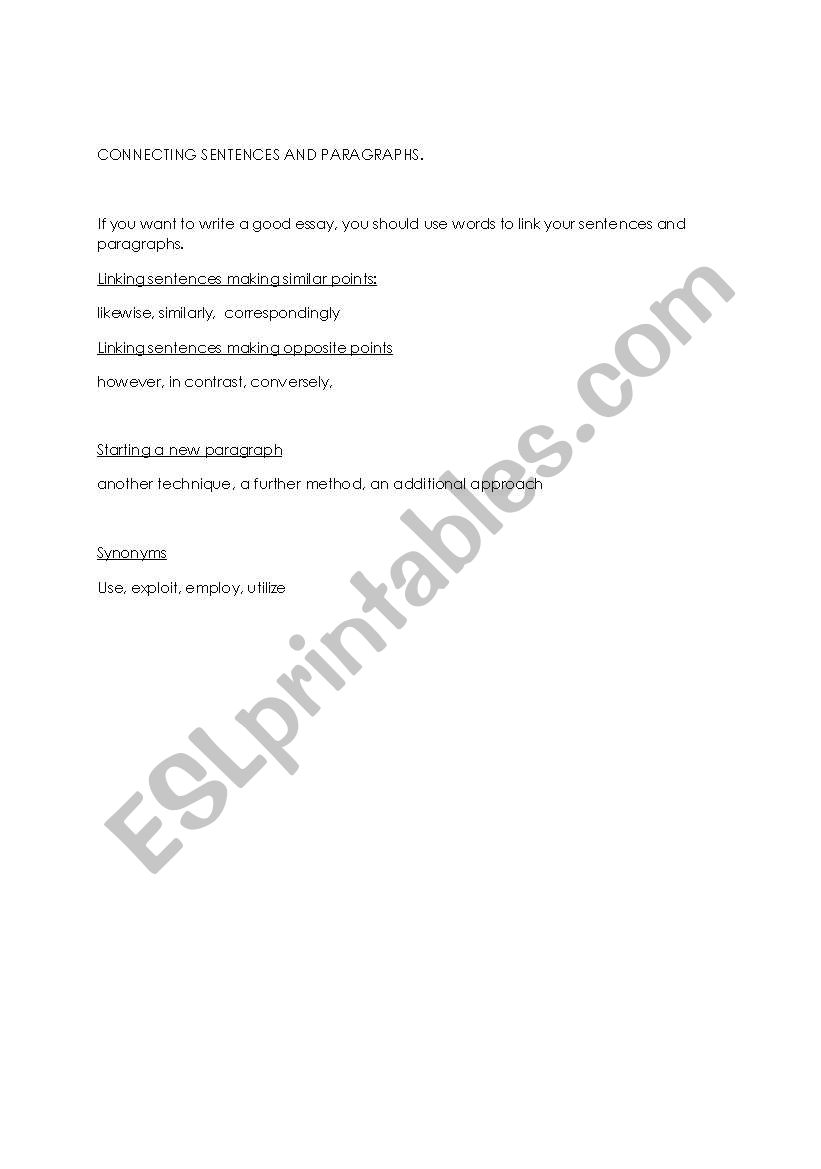 Connecting paragraphs worksheet