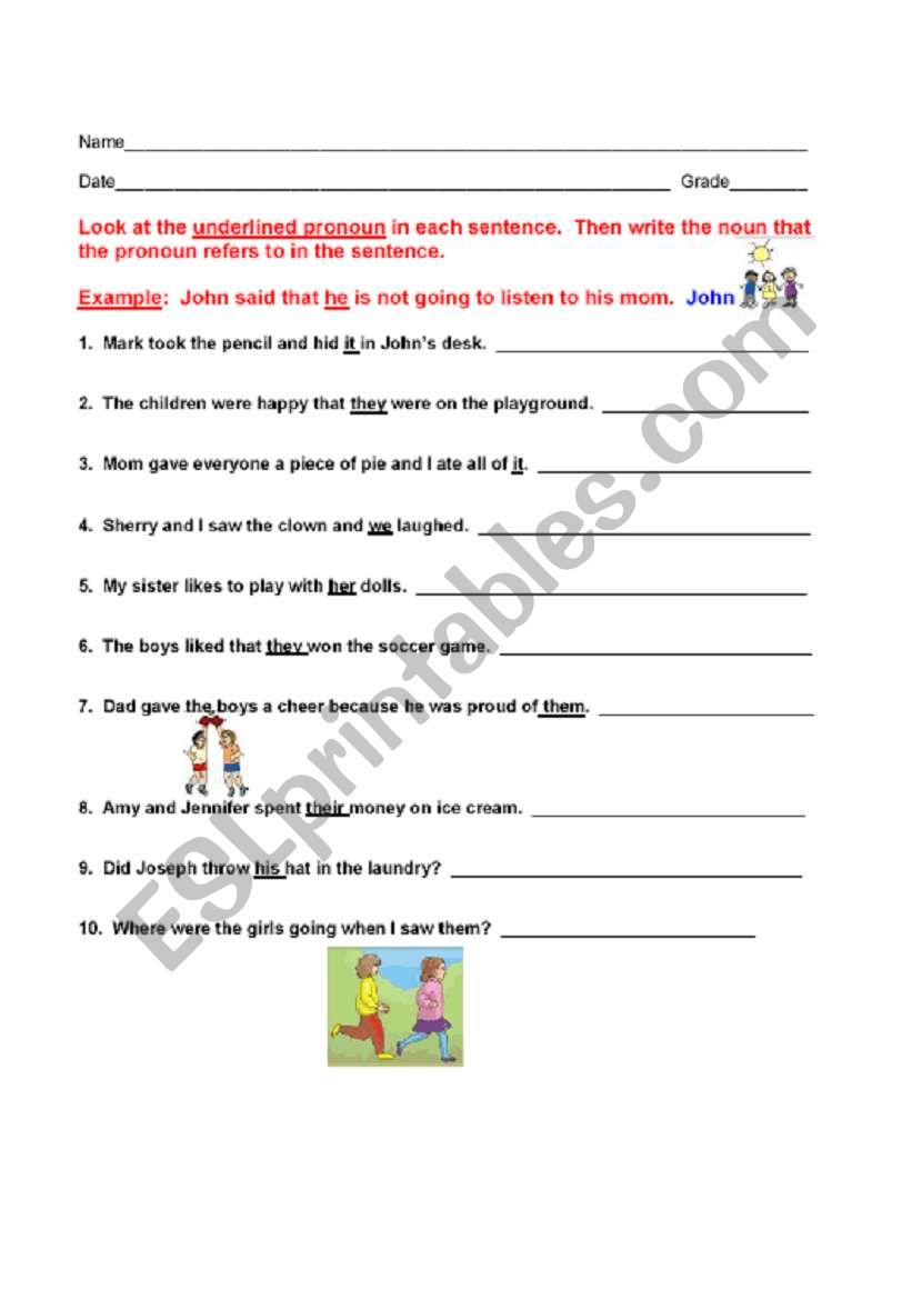 pronoun worksheet