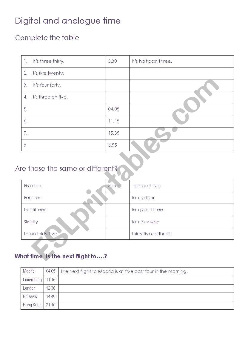 digital and analogue time worksheet