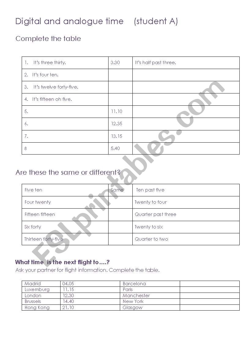 digital&analogue time pair activity