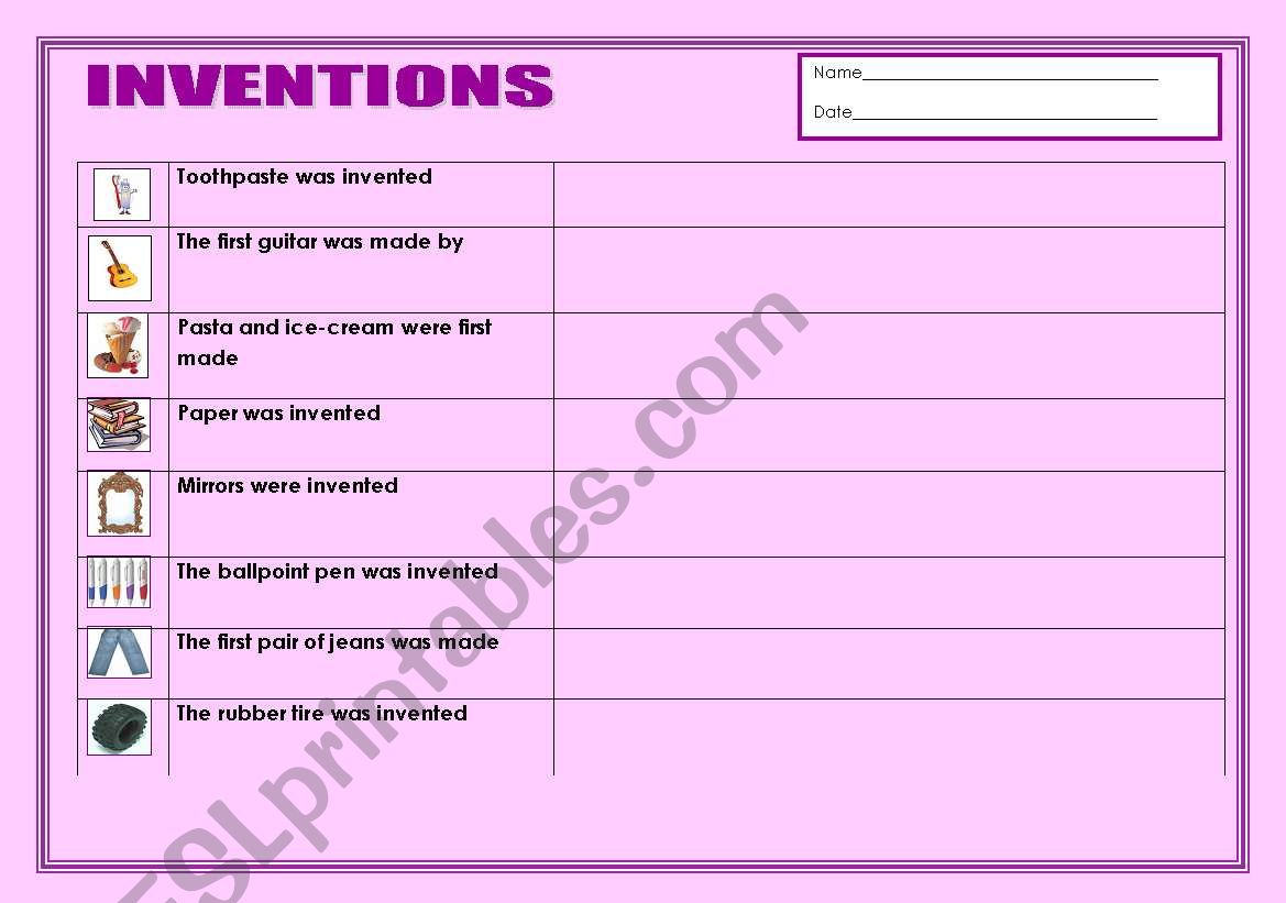 Inventions worksheet