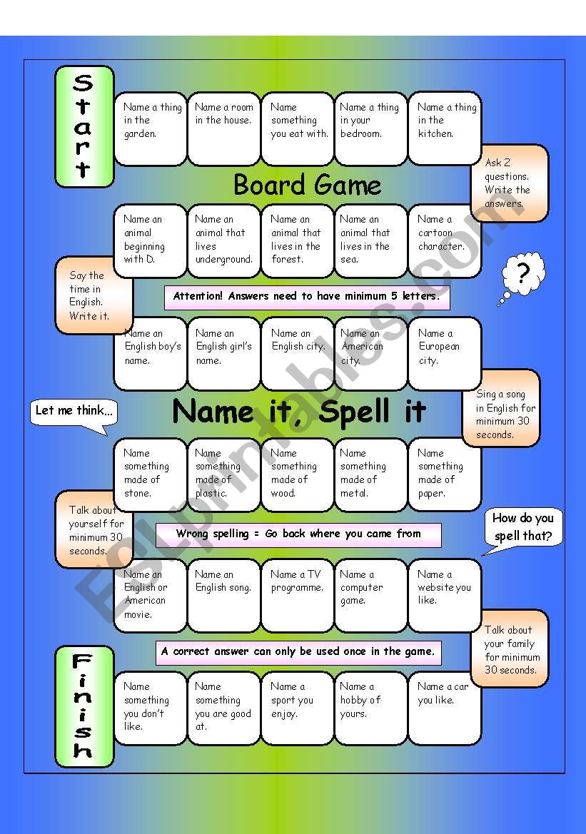 Board Game - Name it, Spell it  (Easy)