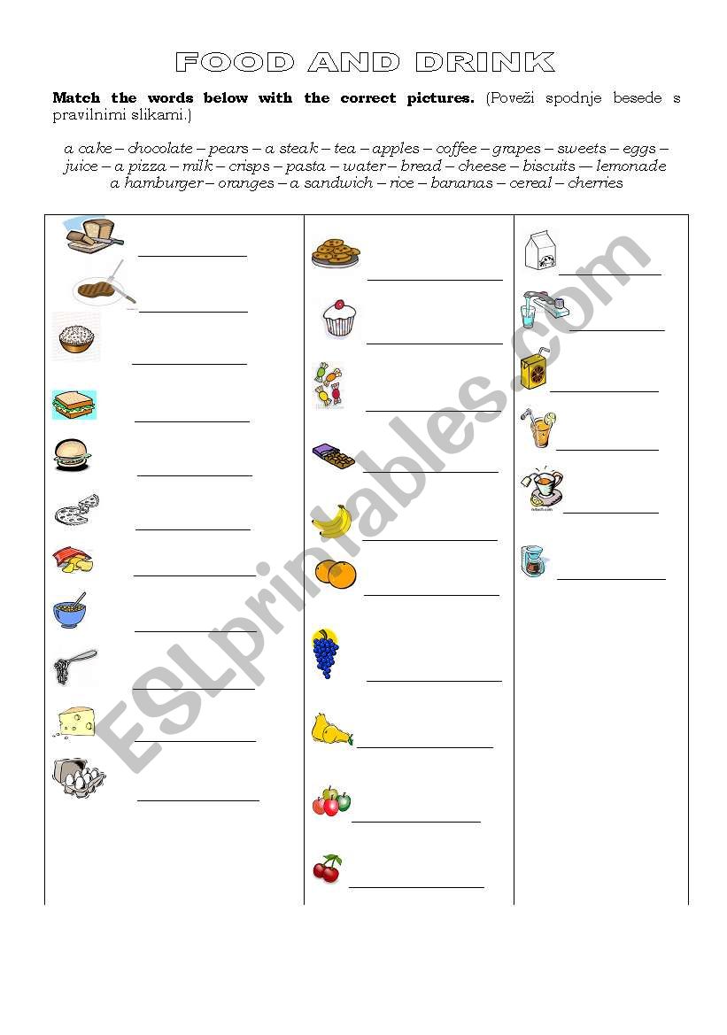 Food and drink worksheet