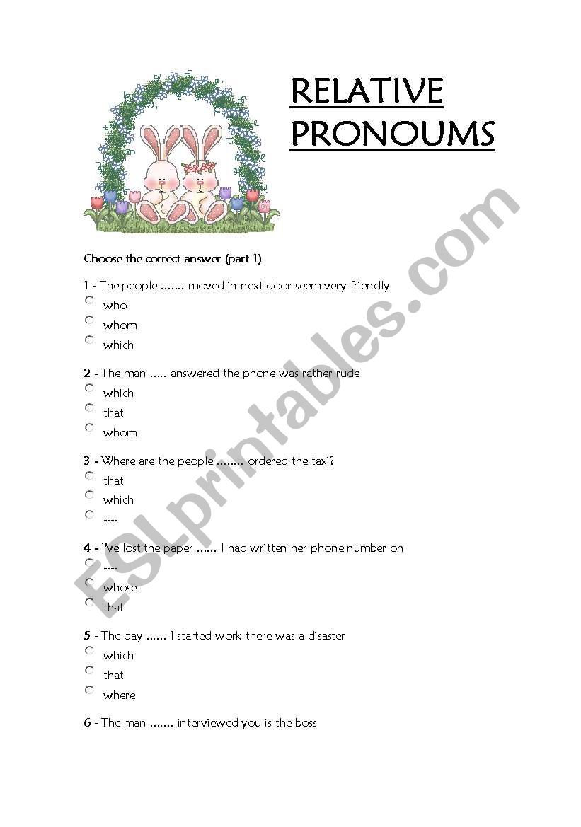 RELATIVE PRONOUMS PART 1 worksheet