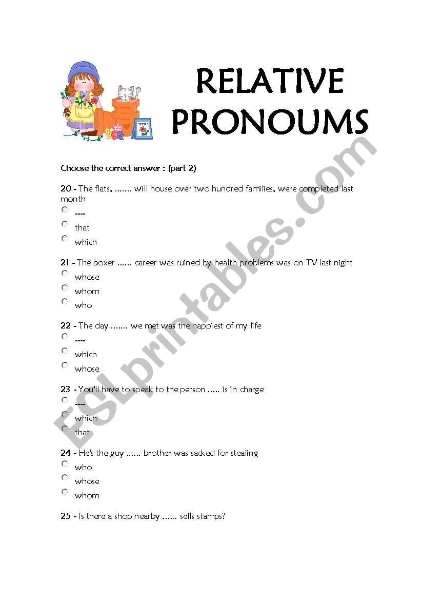 RELATIVE PRONOUMS PART 2 worksheet