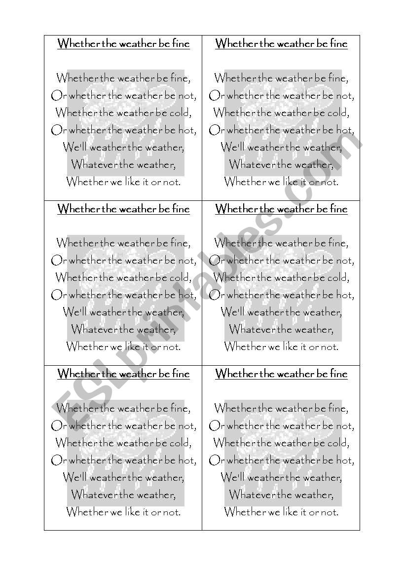 Tongue Twister Whether The Weather Be Fine Esl Worksheet By