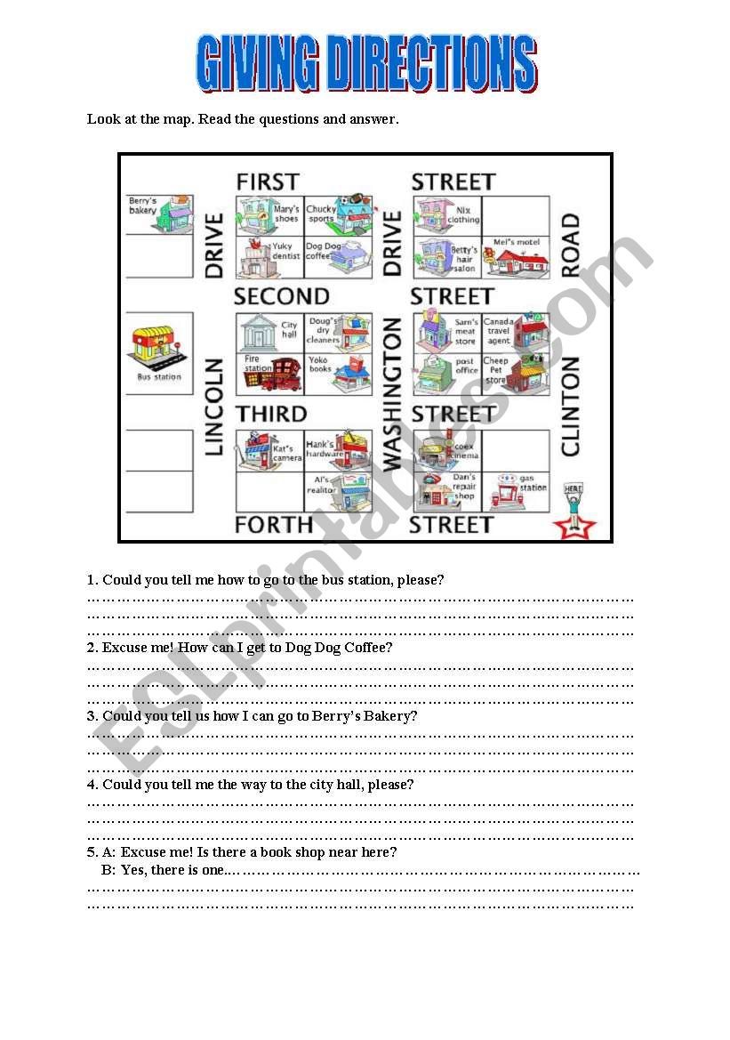 GIVING DIRECTIONS worksheet