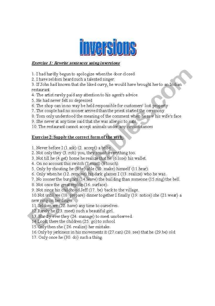 Inversions worksheet