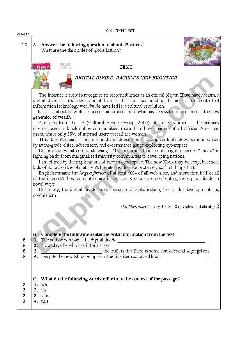 Test on the Internet worksheet