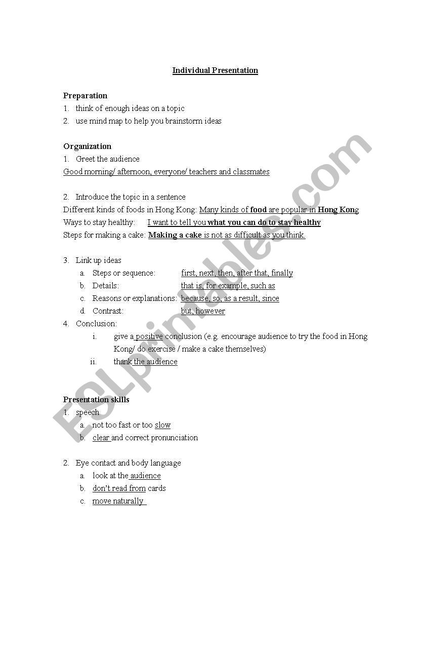 presentation notes sheet