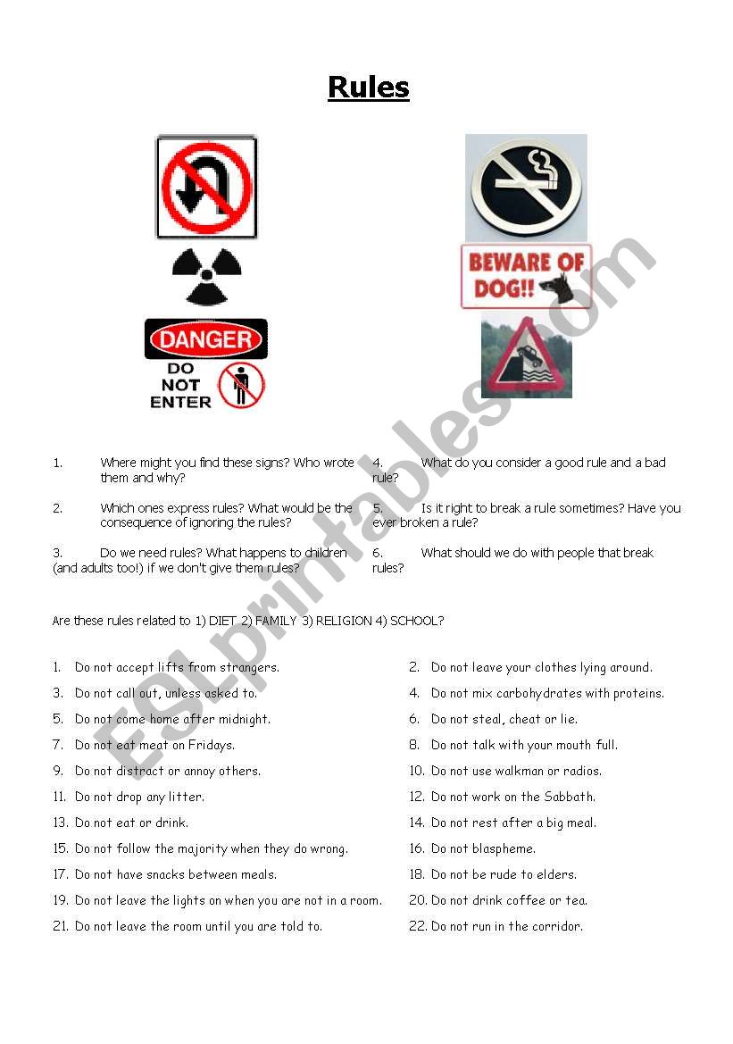 rules worksheet