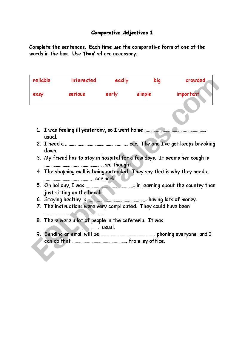 Comparative adjectives worksheet