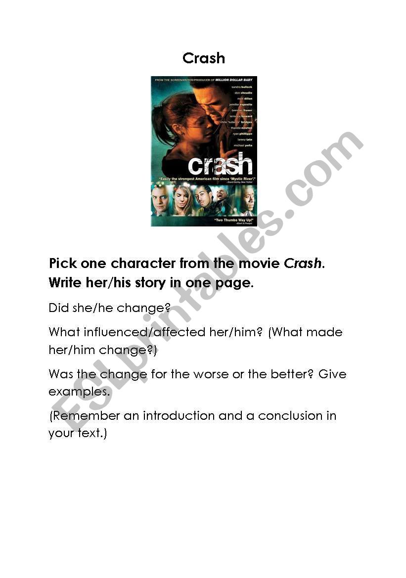 Writing Assignment for the movie Crash