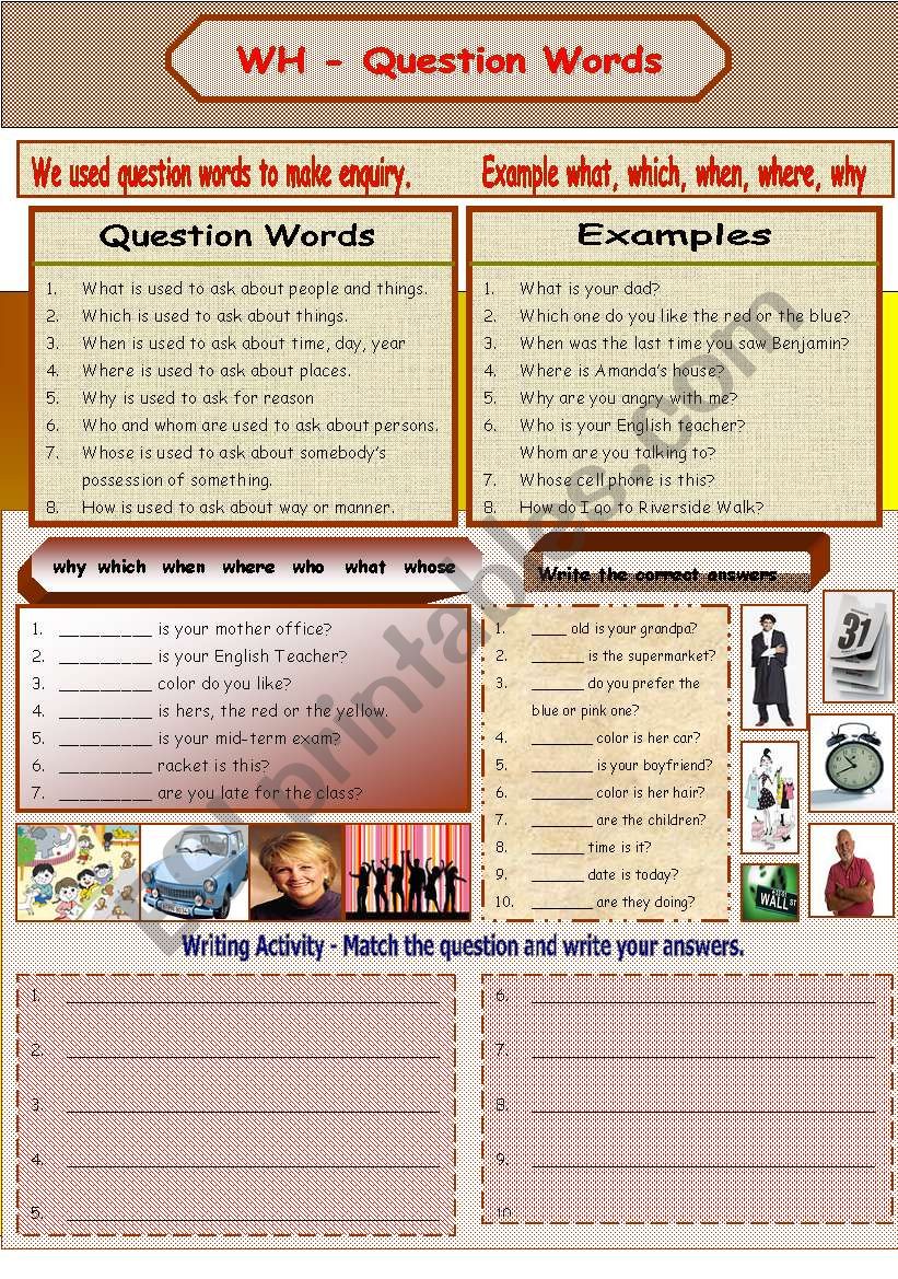 Question Words - WH 1 worksheet