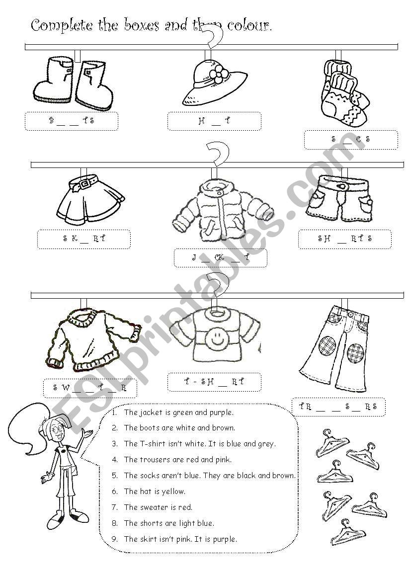 COMPLETE & COLOUR THE CLOTHES worksheet