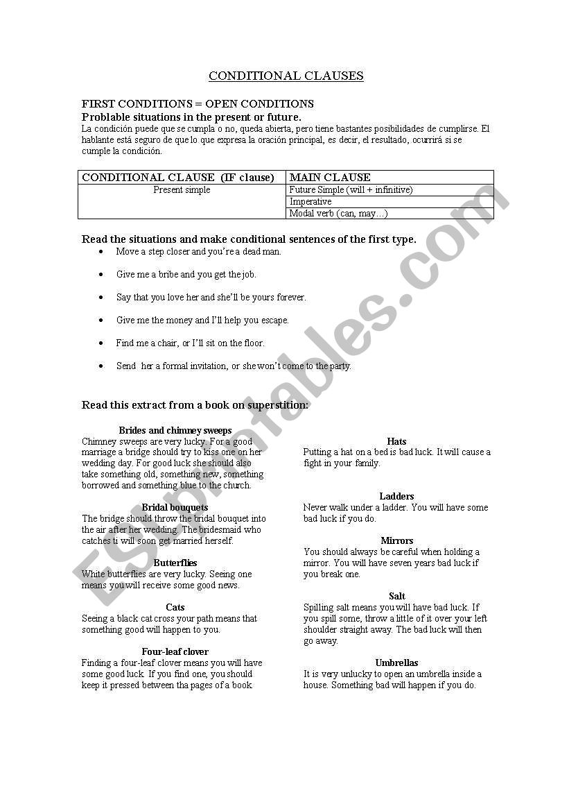 conditionals types 1, 2 and 3 worksheet