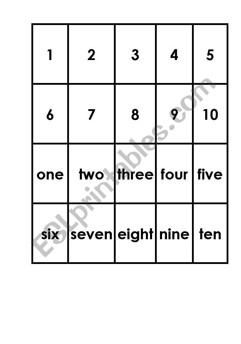 1-10 memory game worksheet