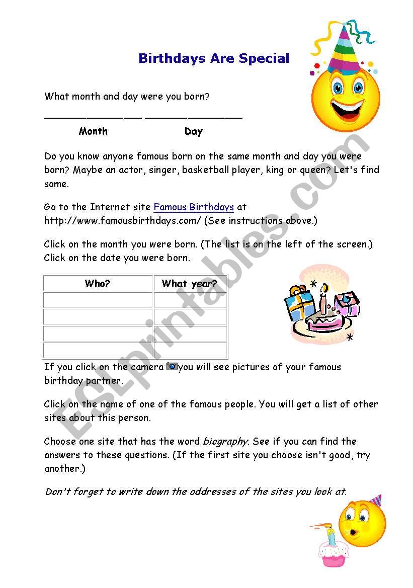 spacial birthday worksheet