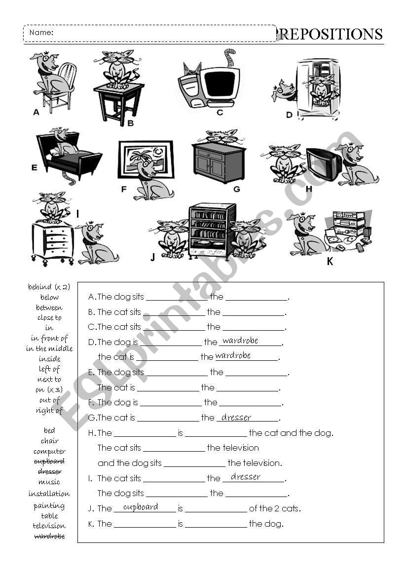 prepositions of place worksheet